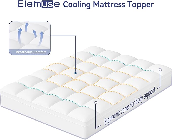 ELEMUSE Full Mattress Topper for Back Pain, Extra Thick Mattress Pad Cover, Plush Soft Pillowtop with Elastic Deep Pocket, Overfilled Down Alternative Filling