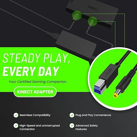 TNP Kinect Adapter for Xbox One S/X & Windows PC - Easy to Use, USB 3.0, Includes Power Adapter, AC Power Cable & USB 3.0 Cable