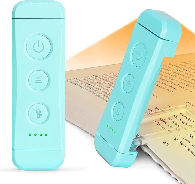 Glocusent USB Rechargeable Book Light, Portable Clip-on LED Reading Light, Reading Lights for Books in Bed with 3 Amber Colors & 5 Brightness Dimmable, Compact & Long Lasting, Perfect for Book Lovers