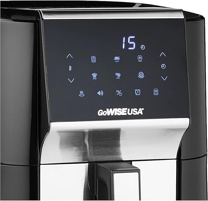 GoWISE USA 7-Quart Air Fryer & Dehydrator - with Ergonomic Touchscreen Display with Stackable Dehydrating Racks with Preheat & Broil Functions + 100 Recipes (Black/Stainless Steel)