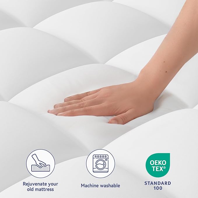ELEMUSE Full Mattress Topper for Back Pain, Extra Thick Mattress Pad Cover, Plush Soft Pillowtop with Elastic Deep Pocket, Overfilled Down Alternative Filling