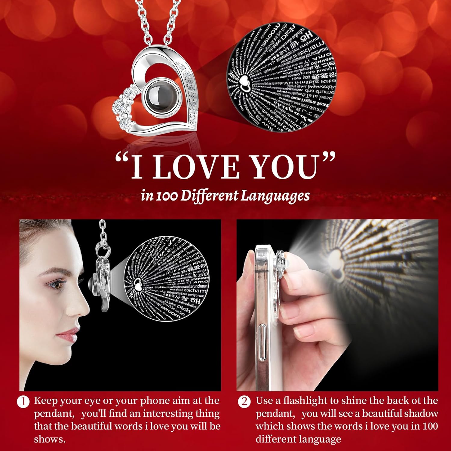 Preserved Red Real Rose with I Love You Necklace, Birthday Gifts for Women Her Mom Wife Girlfriend Grandma Christmas Anniversary Romantic-Red