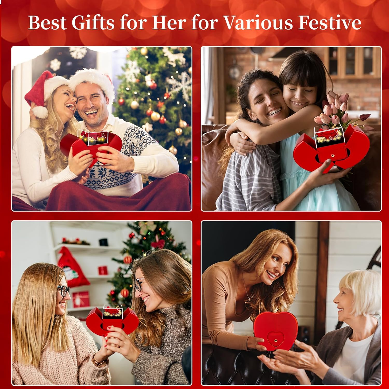 Preserved Red Real Rose with I Love You Necklace, Birthday Gifts for Women Her Mom Wife Girlfriend Grandma Christmas Anniversary Romantic-Red