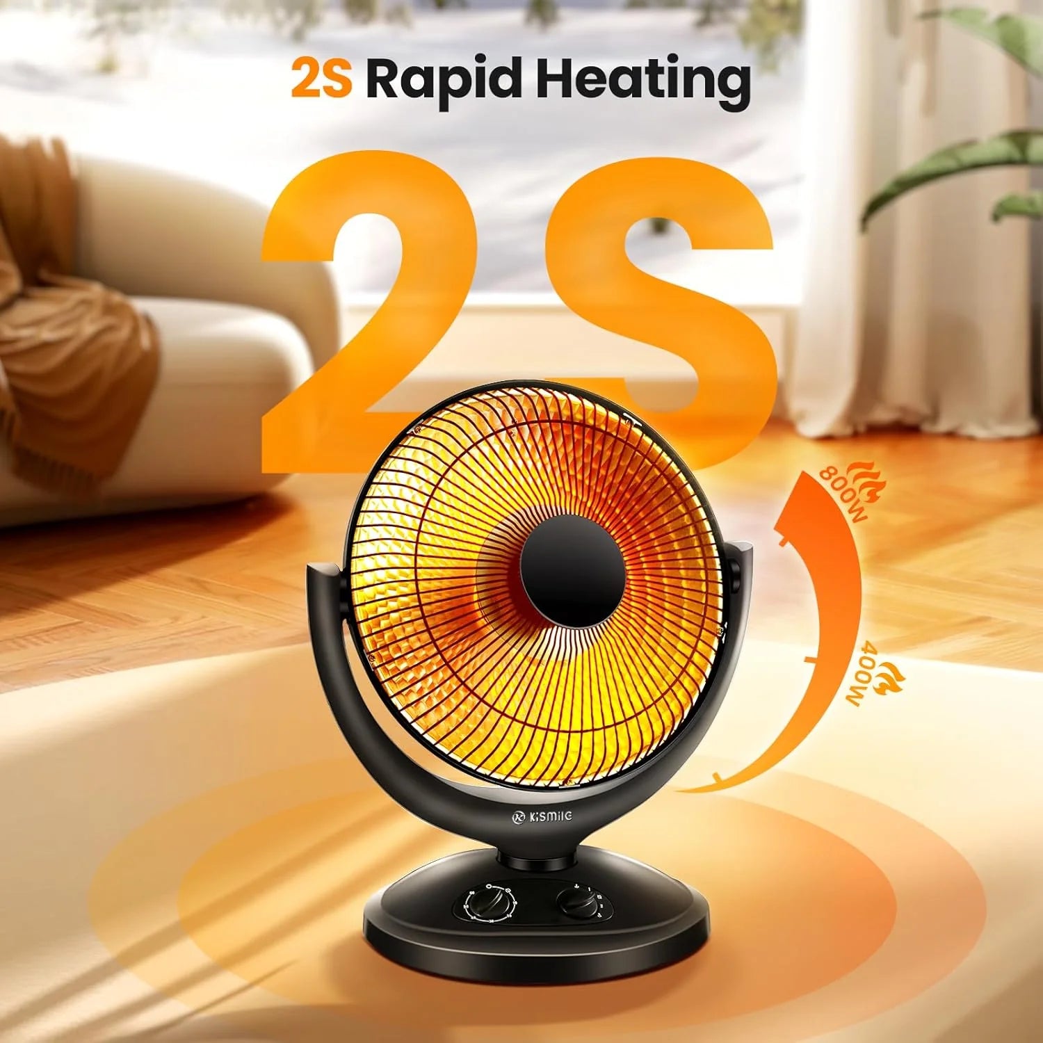 Kismile Oscillating Parabolic Space Heater with Thermostat and Timer R5315