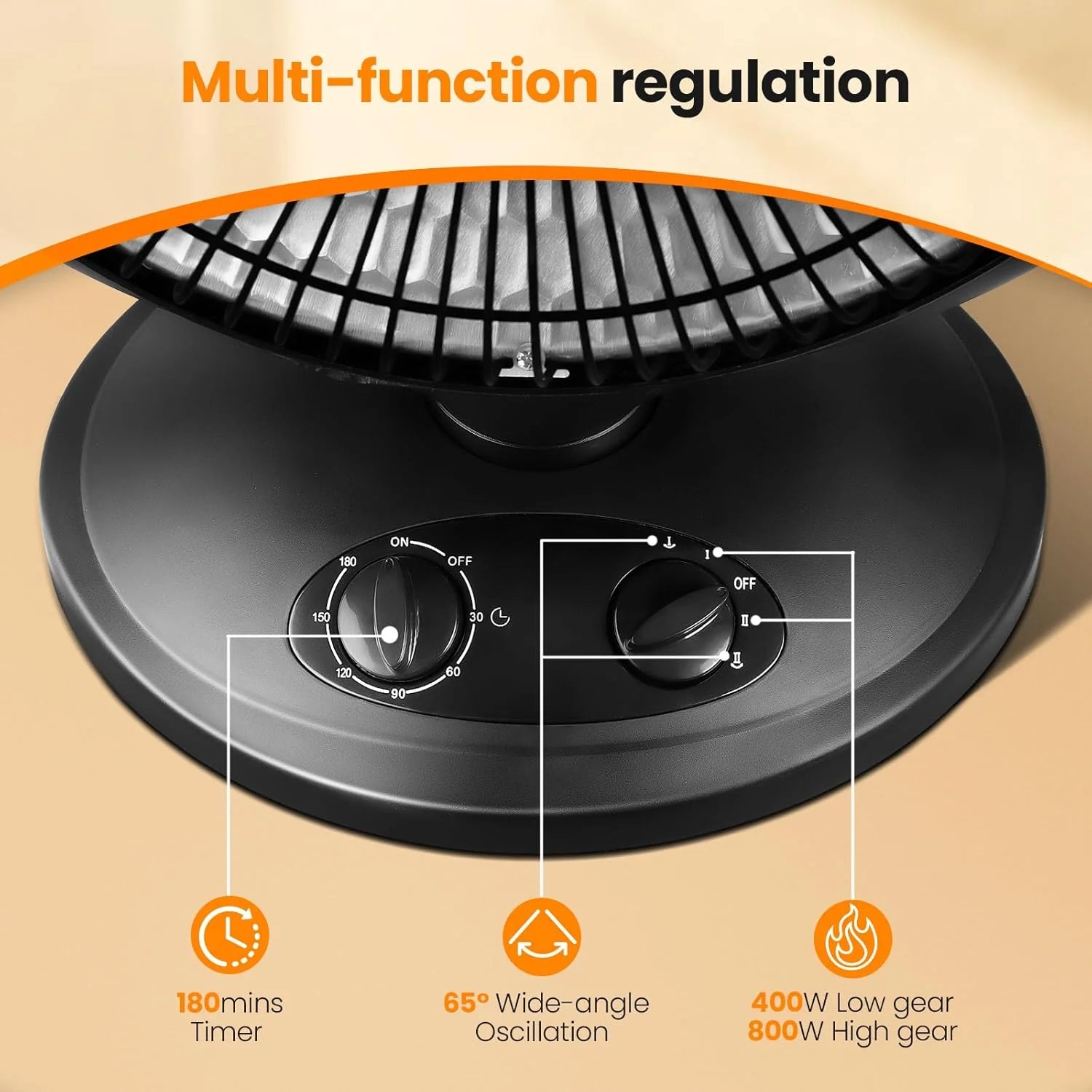 Kismile Oscillating Parabolic Space Heater with Thermostat and Timer R5315